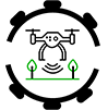 Combining Farm Monitoring With Irrigation icon - plant and water drop with heartbeat line in gear