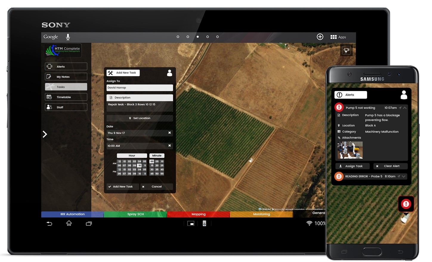 Smartphone and Tablet display of staff management program